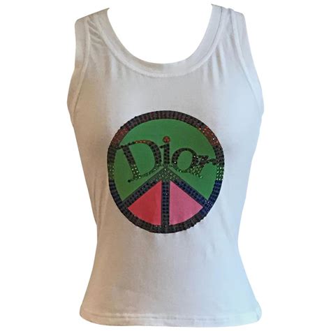 dior peace sign tank top|Christian Dior White Peace Sign Crystal Tank Top US4 .